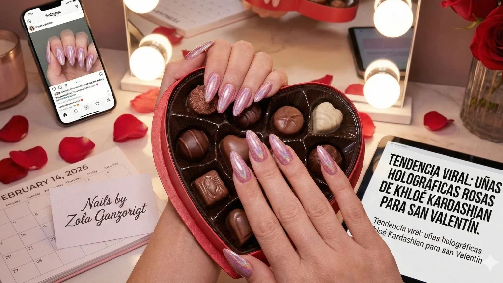 Khloé Kardashian Impone Tendencia: Uñas Holográficas, el 'Must' de San Valentín 2026