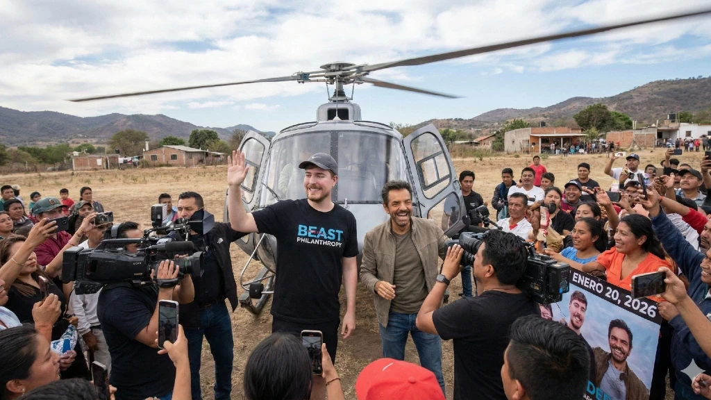 ¡Furor en el Edomex! MrBeast y Eugenio Derbez aterrizan en helicóptero y desatan ola de especulaciones virales: ¿Qué graban en México?