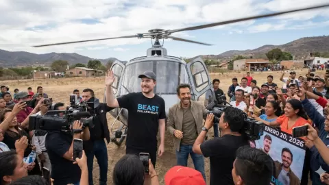 ¡Furor en el Edomex! MrBeast y Eugenio Derbez aterrizan en helicóptero y desatan ola de especulaciones virales: ¿Qué graban en México?