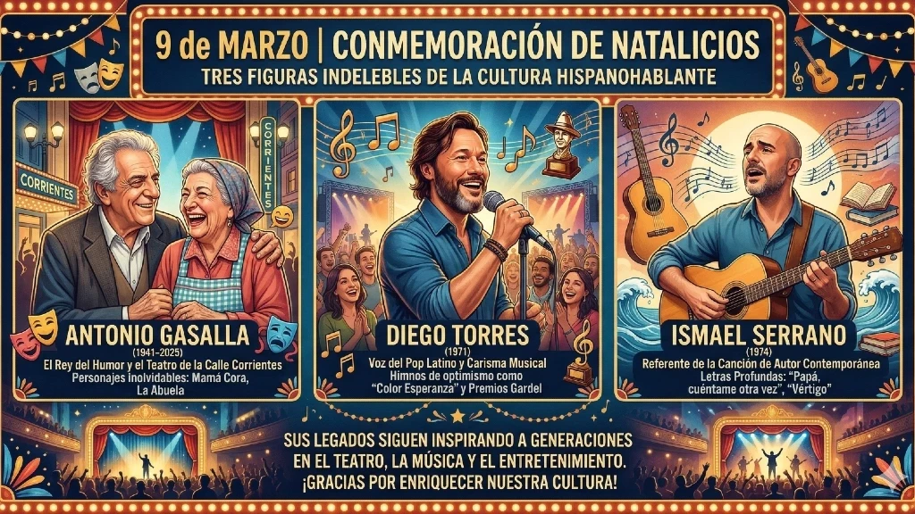 Efemérides del Espectáculo: El Inolvidable Legado de Antonio Gasalla y las Trayectorias Brillantes de Diego Torres e Ismael Serrano en Conmemoración de sus Natalicios