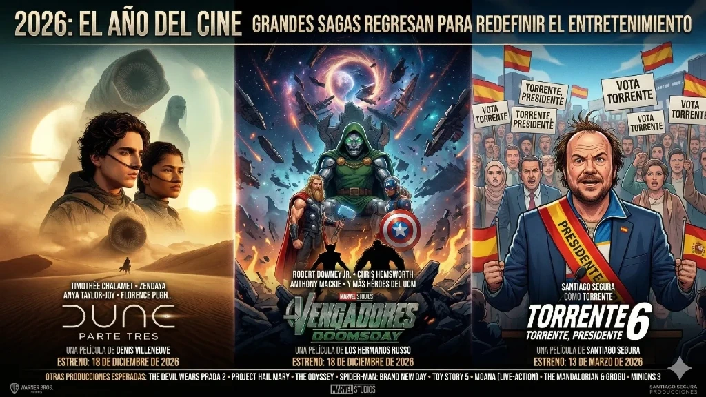 ¡Confirmado! 'Dune 3', 'Vengadores Doomsday' y 'Torrente 6' Encabezan la Lista de las 44 Películas Más Esperadas de 2026